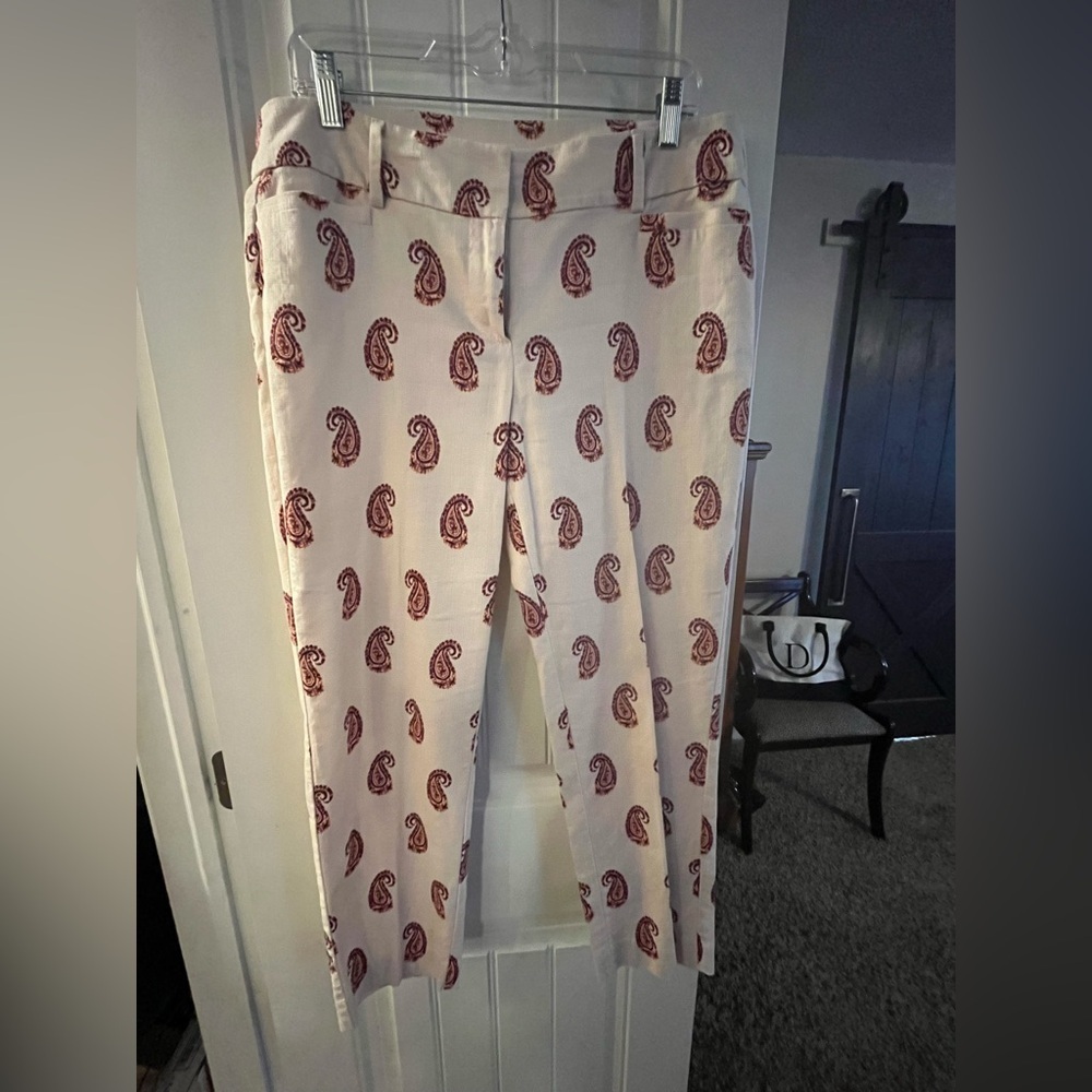 LOFT Cream Pants with Red Paisley Print